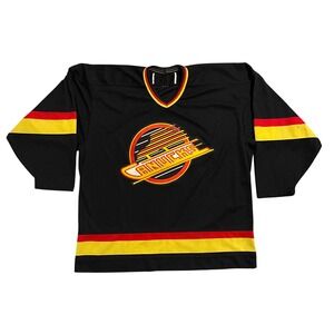 Vintage Vancouver Canucks CCM Maska Air-Knit Flying Skate Jersey Black Mens XL